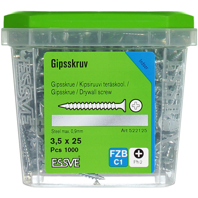 GIPSSKRUV 3,5X25 STÅL  1000ST FZB PH2               406502