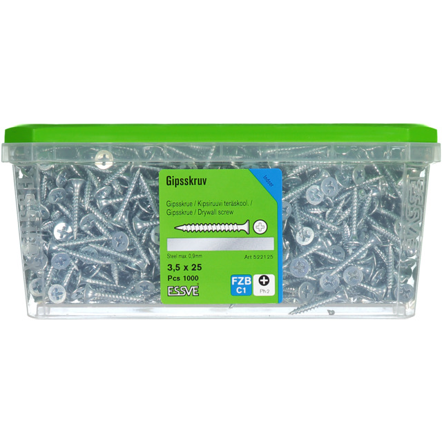 GIPSSKRUV 3,5X25 STÅL  1000ST FZB PH2               406502