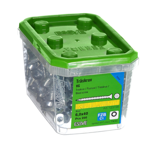 TRÄSKRUV FÖRSÄNKT HUVUD TX30 HELGÄNGAD FZB 6X40MM 200ST