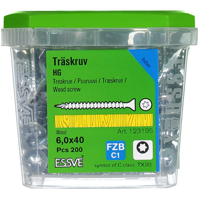 TRÄSKRUV FÖRSÄNKT HUVUD TX30 HELGÄNGAD FZB 6X40MM 200ST