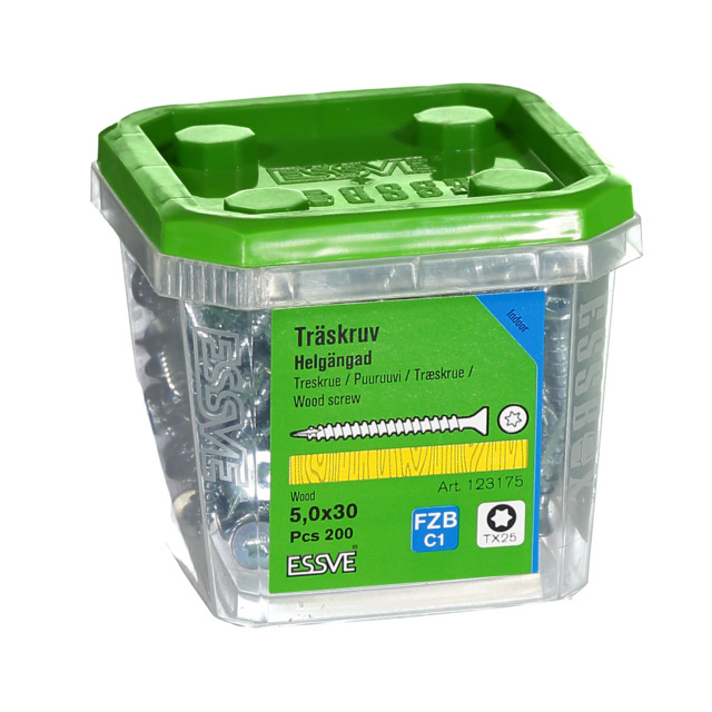 TRÄSKRUV FÖRSÄNKT HUVUD TX25 HELGÄNGAD FZB 5X30MM 200ST