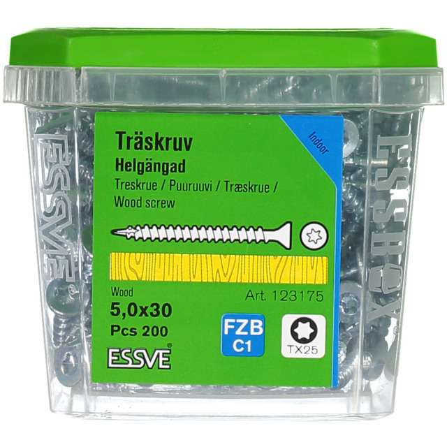 TRÄSKRUV FÖRSÄNKT HUVUD TX25 HELGÄNGAD FZB 5X30MM 200ST