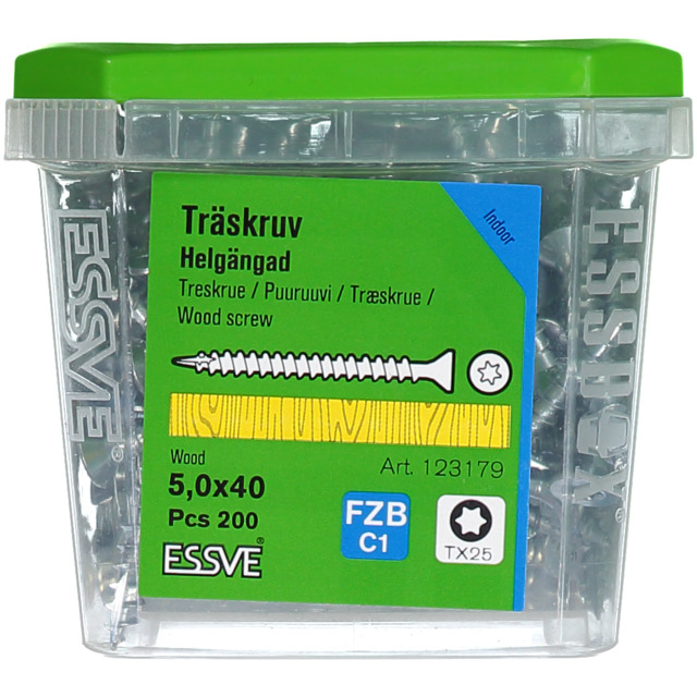 TRÄSKRUV FÖRSÄNKT HUVUD TX25 HELGÄNGAD FZB 5X40MM 200ST