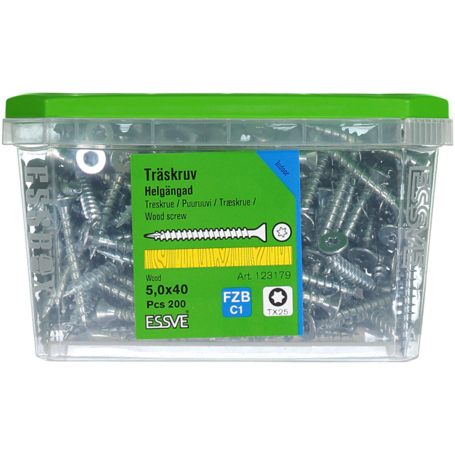 TRÄSKRUV FÖRSÄNKT HUVUD TX25 HELGÄNGAD FZB 5X40MM 200ST