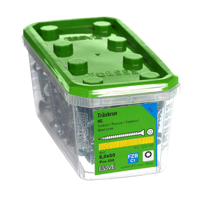 TRÄSKRUV FÖRSÄNKT HUVUD TX30 HELGÄNGAD FZB 6X50MM 200ST