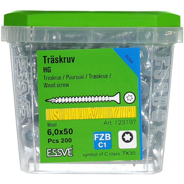 TRÄSKRUV FÖRSÄNKT HUVUD TX30 HELGÄNGAD FZB 6X50MM 200ST