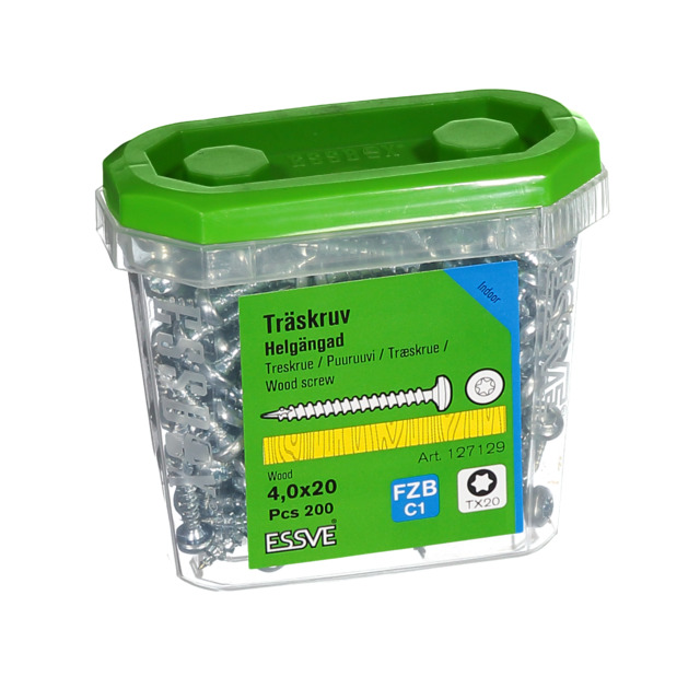 TRÄSKRUV KULLRIGT HUVUD TX20 HELGÄNGAD FZB 4X20MM 200ST