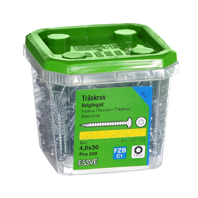 TRÄSKRUV KULLRIGT HUVUD TX20 HELGÄNGAD FZB 4X30MM 200ST