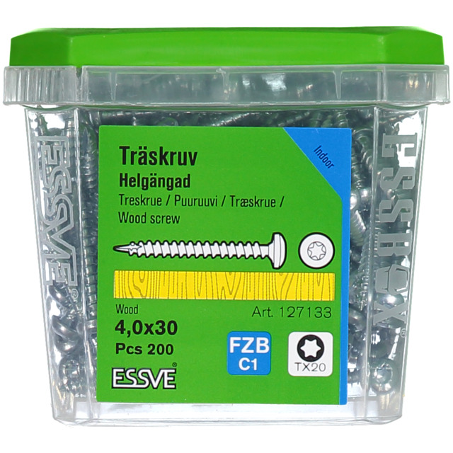 TRÄSKRUV KULLRIGT HUVUD TX20 HELGÄNGAD FZB 4X30MM 200ST