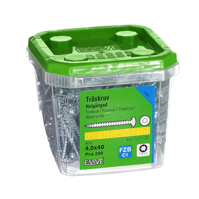 TRÄSKRUV KULLRIGT HUVUD TX20 HELGÄNGAD FZB 4X40MM 200ST