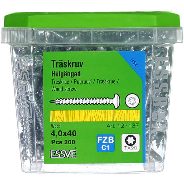 TRÄSKRUV KULLRIGT HUVUD TX20 HELGÄNGAD FZB 4X40MM 200ST