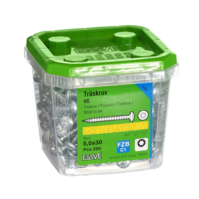 TRÄSKRUV KULLRIGT HUVUD TX25 HELGÄNGAD FZB 5X30MM 200ST