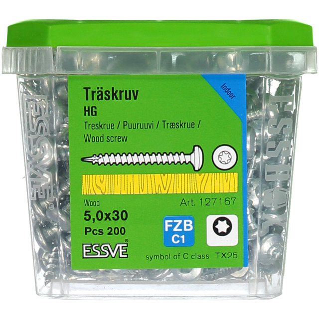 TRÄSKRUV KULLRIGT HUVUD TX25 HELGÄNGAD FZB 5X30MM 200ST