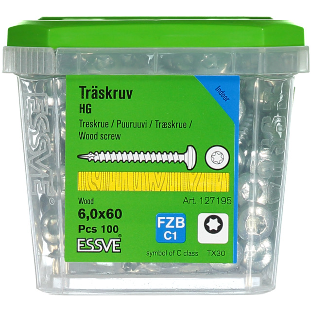 TRÄSKRUV KULLRIGT HUVUD TX30 HELGÄNGAD FZB 6X60MM 100ST