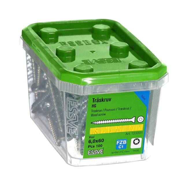 TRÄSKRUV FÖRSÄNKT HUVUD TX30 HELGÄNGAD FZB 6X60MM 100ST