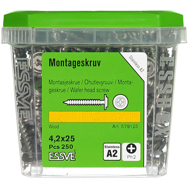 MONTAGESKRUV 4,2X25 A2 TRÄ 250ST ROSTFRI