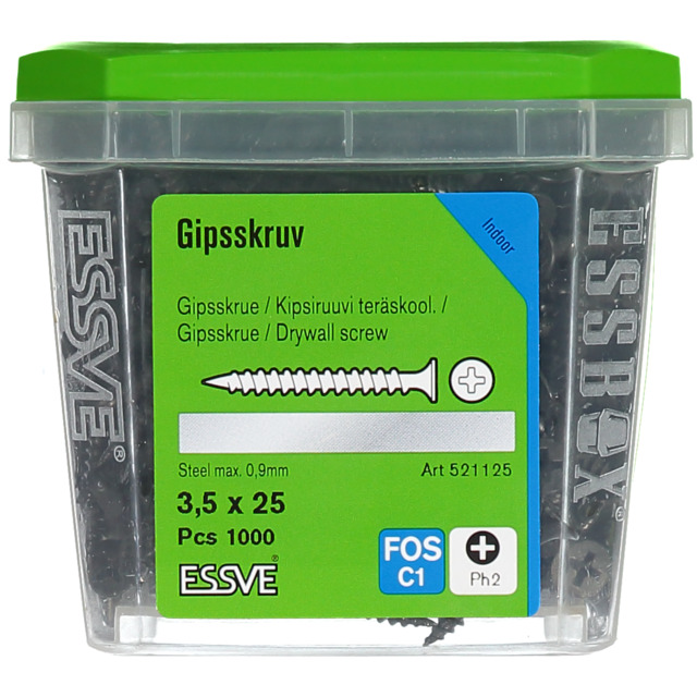 GIPSSKRUV 3,5X25 STÅL  1000ST FOSF PH2       406501