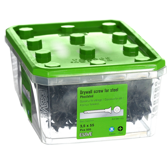 GIPSSKRUV 3,5X55 STÅL FOS 500 500ST FOSFATERAD M BORRSPETS