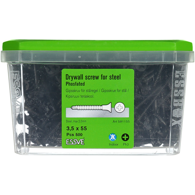 GIPSSKRUV 3,5X55 STÅL FOS 500 500ST FOSFATERAD M BORRSPETS