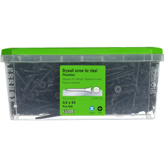 GIPSSKRUV 3,5X55 STÅL FOS 500 500ST FOSFATERAD M BORRSPETS