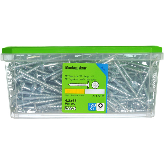 MONTAGESKRUV 4,2X65 TRÄ/STÅL 200ST FZ              406511