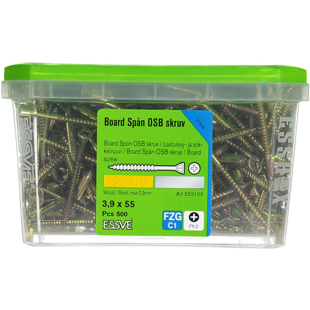 SPÅN&BOARDSKRUV PH2 3,9X55 GUL KROM FÖR STÅLREGEL 500ST