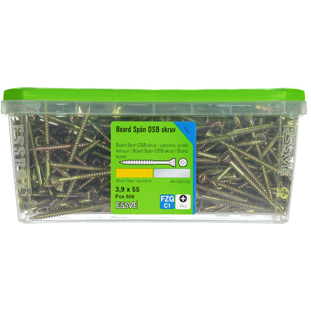 SPÅN&BOARDSKRUV PH2 3,9X55 GUL KROM FÖR STÅLREGEL 500ST