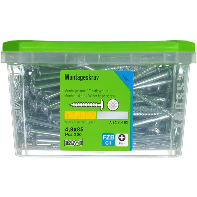 MONTAGESKRUV SH 4,8X85 FZB 200ST TRÄ/STÅL   406511