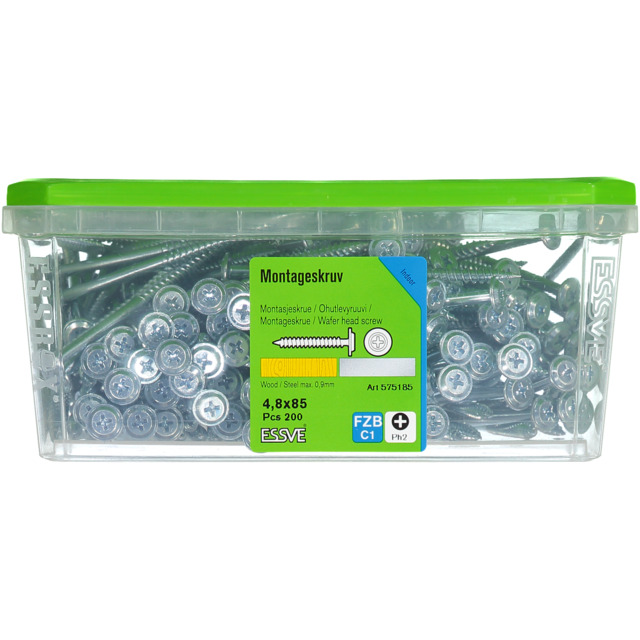 MONTAGESKRUV SH 4,8X85 FZB 200ST TRÄ/STÅL   406511