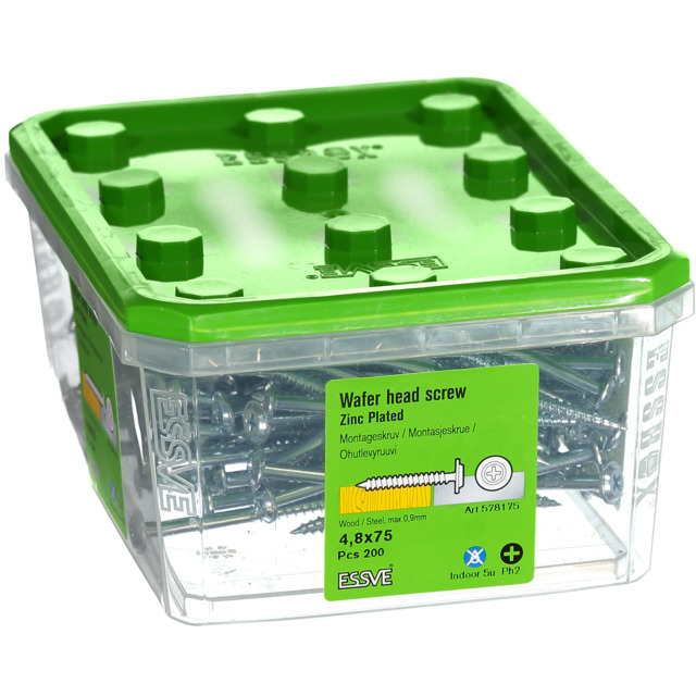 MONTAGESKRUV 4,8X75 FZ SH 200ST TRÄ/STÅL   406511