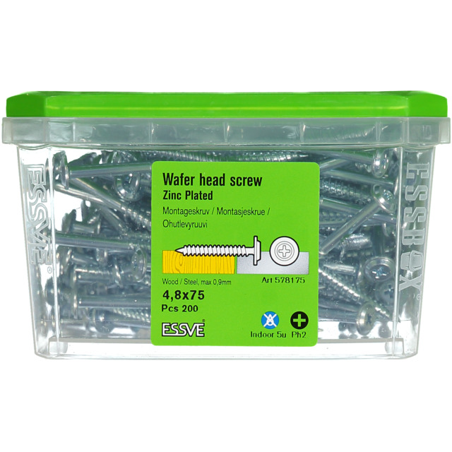 MONTAGESKRUV 4,8X75 FZ SH 200ST TRÄ/STÅL   406511