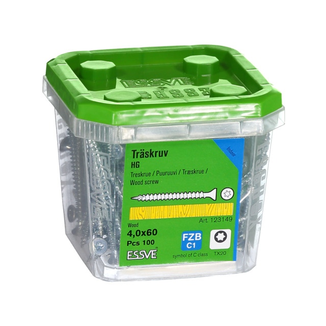 TRÄSKRUV FÖRSÄNKT HUVUD TX20 HELGÄNGAD FZB 4X60MM 100ST