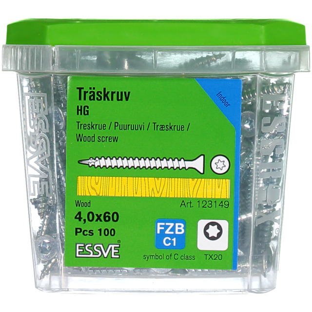 TRÄSKRUV FÖRSÄNKT HUVUD TX20 HELGÄNGAD FZB 4X60MM 100ST