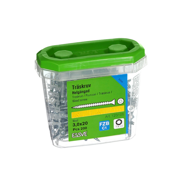 TRÄSKRUV FÖRSÄNKT HUVUD TX10 HELGÄNGAD FZB 3X20MM 200ST