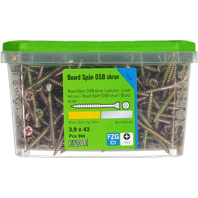 SPÅN&BOARDSKRUV PH2 3,9X42 GUL KROM FÖR STÅLREGEL  900ST