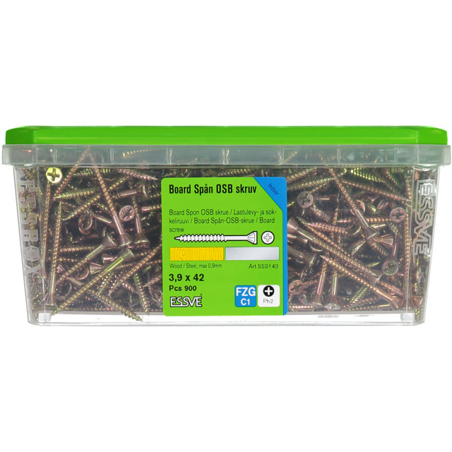 SPÅN&BOARDSKRUV PH2 3,9X42 GUL KROM FÖR STÅLREGEL  900ST
