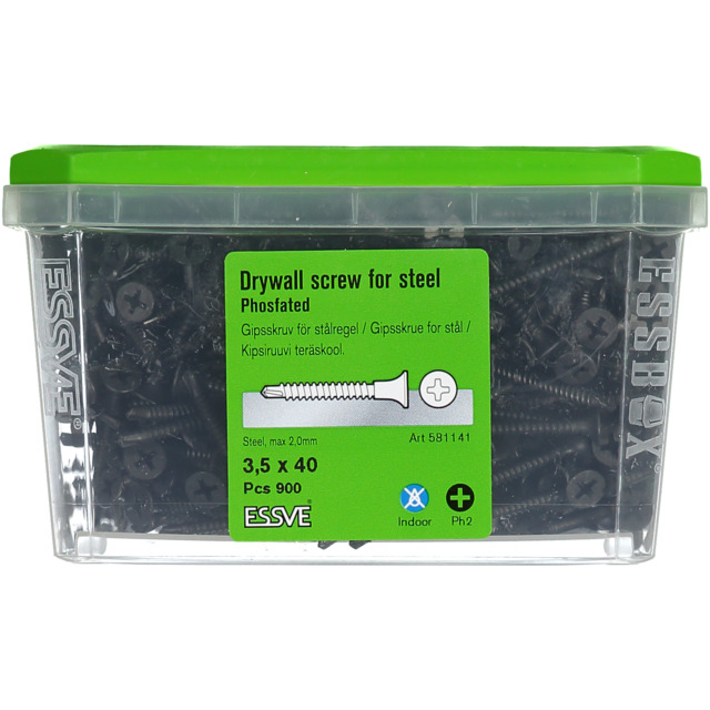 GIPSSKRUV 3,5X40 STÅL FOSF 900 900ST FOSFATERAD M BORRSPETS
