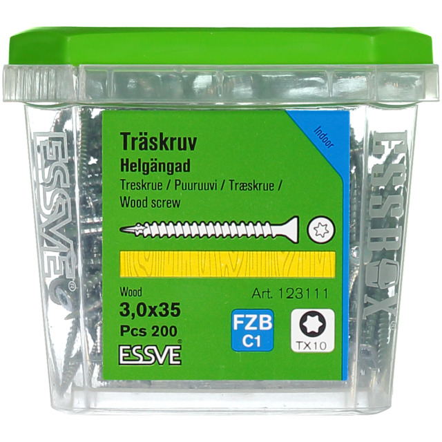 TRÄSKRUV FÖRSÄNKT HUVUD TX10 HELGÄNGAD FZB 3X35MM