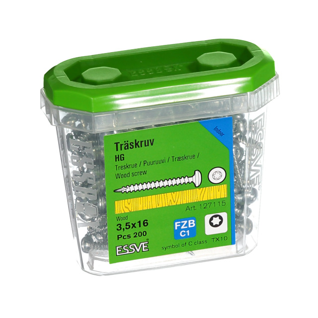 TRÄSKRUV KULLRIGT HUVUD TX10 HELGÄNGAD FZB 3,5X16MM 200ST
