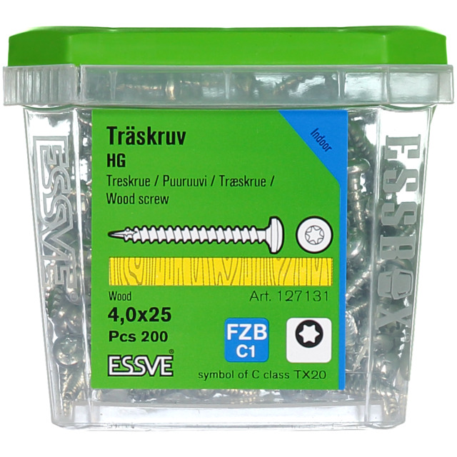 TRÄSKRUV KULLRIGT HUVUD TX20 HELGÄNGAD FZB 4X25MM 200ST