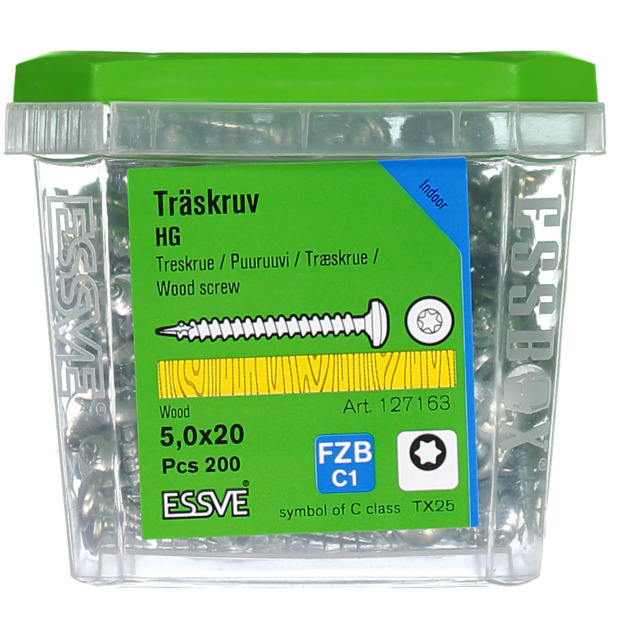 TRÄSKRUV KULLRIGT HUVUD TX25 HELGÄNGAD FZB 5X20MM 200ST