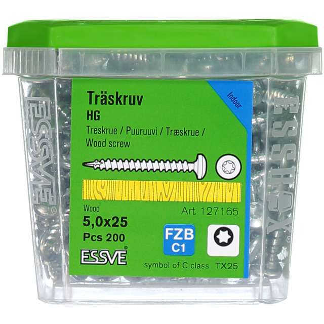 TRÄSKRUV KULLRIGT HUVUD TX25 HELGÄNGAD FZB 5X25MM 200ST