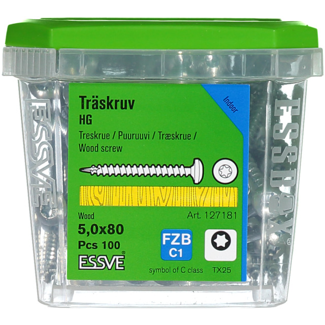 TRÄSKRUV KULLRIGT HUVUD TX25 HELGÄNGAD FZB 5X80MM 100ST