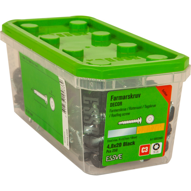 FARMARSKRUV DECOR BORRSPETS SVART RAL 9011 TX25 FZB 4,8X20 250ST