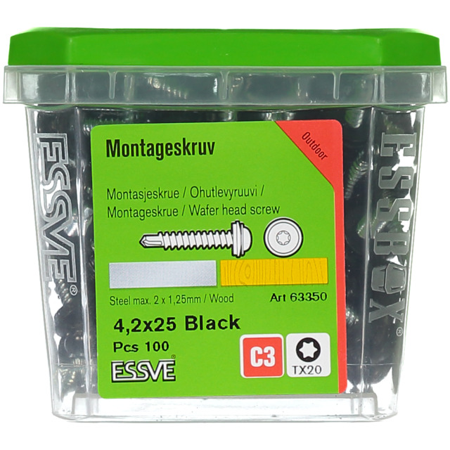 MONTAGESKRUV SVART 4,2X25 100ST RAL9011 M RFR BRICKA