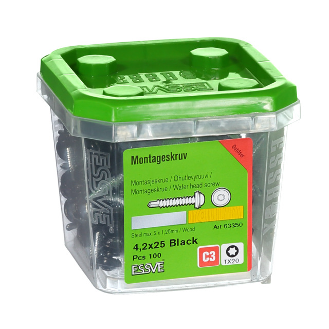 MONTAGESKRUV SVART 4,2X25 100ST RAL9011 M RFR BRICKA