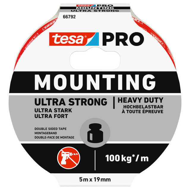 Produktbild föreställande artikeln MONTERINGSTEJP 66792 PRO MOUNTING TESA ULTRASTRON 5MX19 från kategorin Maskeringstejp