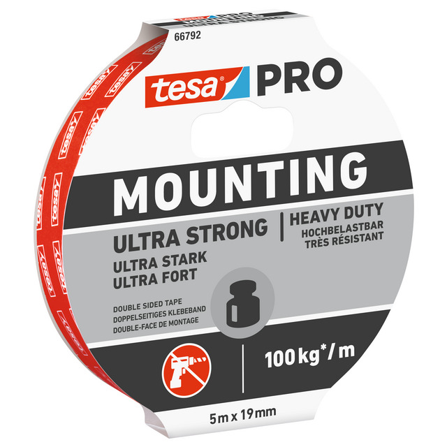 Produktbild föreställande artikeln MONTERINGSTEJP 66792 PRO MOUNTING TESA ULTRASTRON 5MX19 från kategorin Maskeringstejp