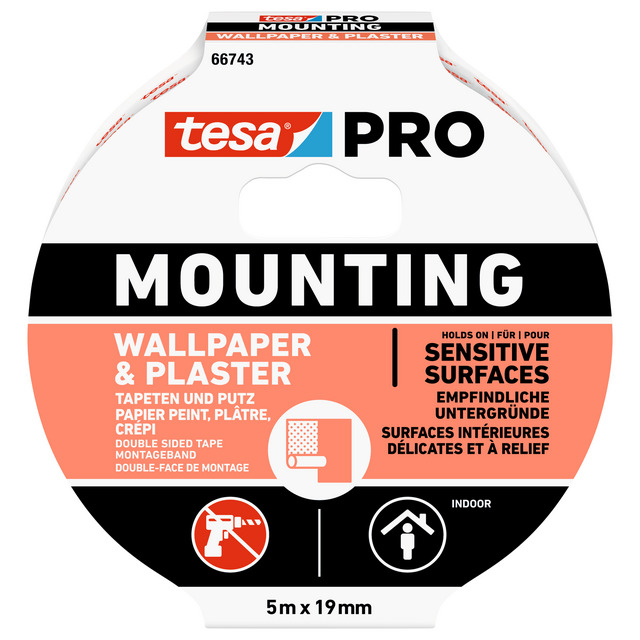 Produktbild föreställande artikeln MONTERINGSTEJP 66965 TESA PRO MOUNTING TRANSPARENT 5MX19MM från kategorin Maskeringstejp