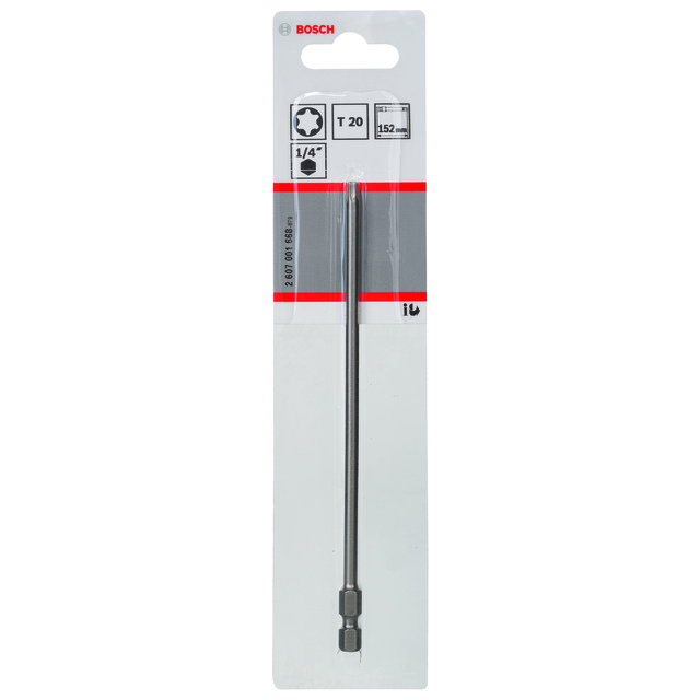 Förpackning med Bosch skruvdragartillbehör T20, längd 152 mm.